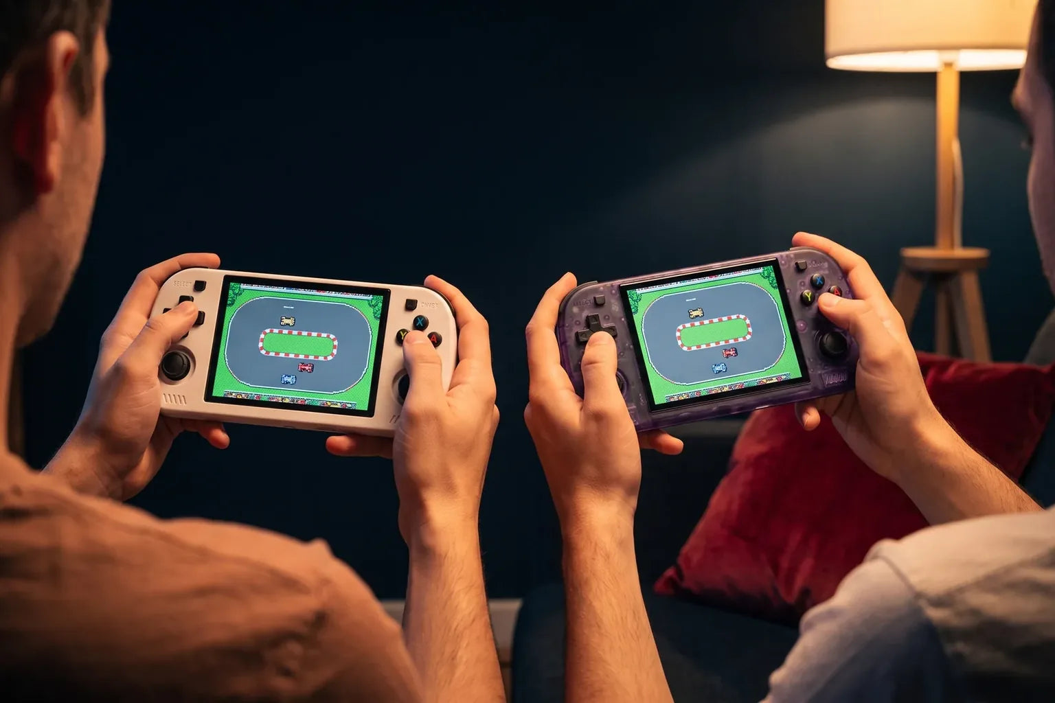 Two R36H Pro Max consoles held side by side in a living room