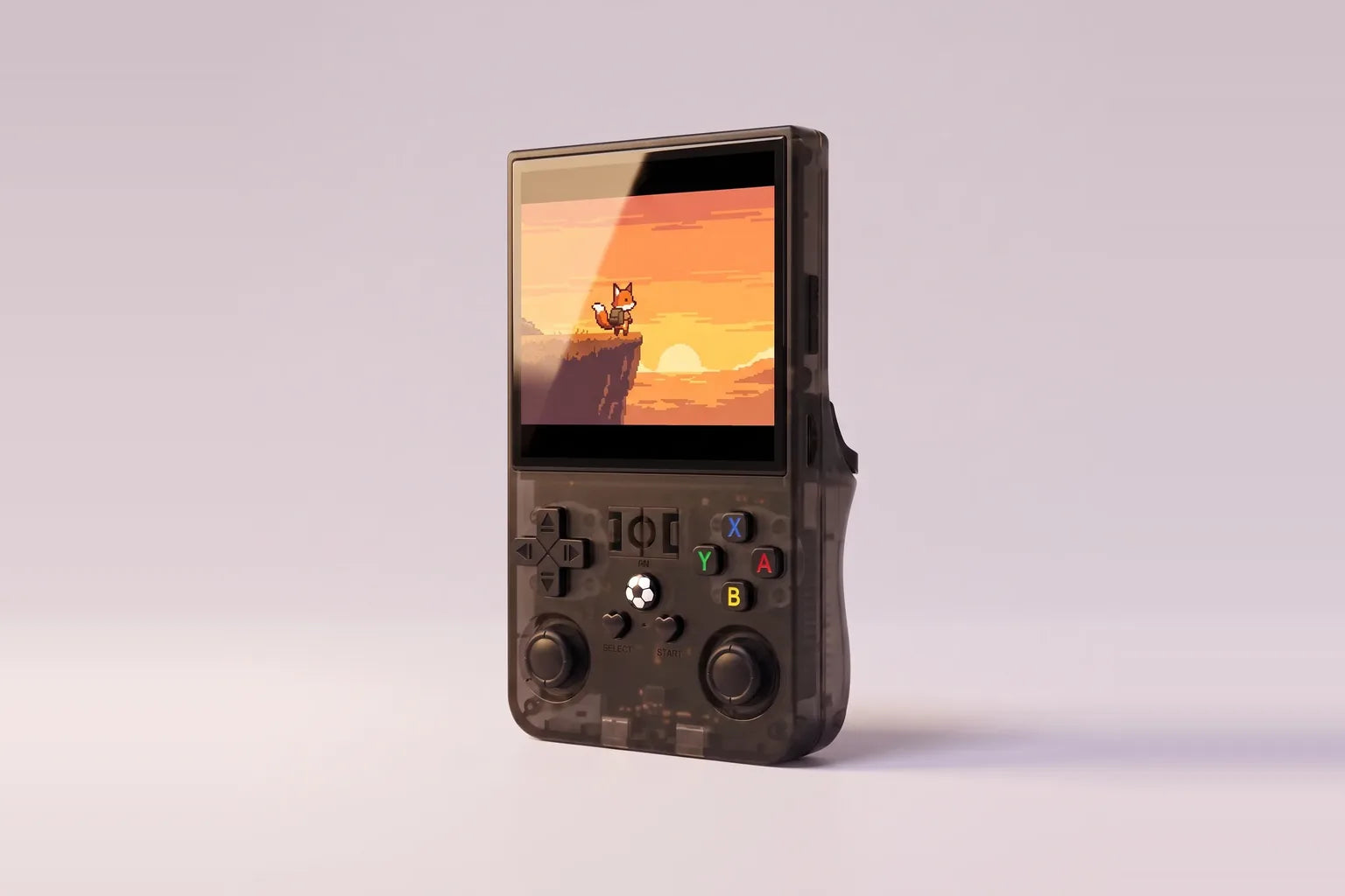 R36 Max console seen from the front, square screen switched on