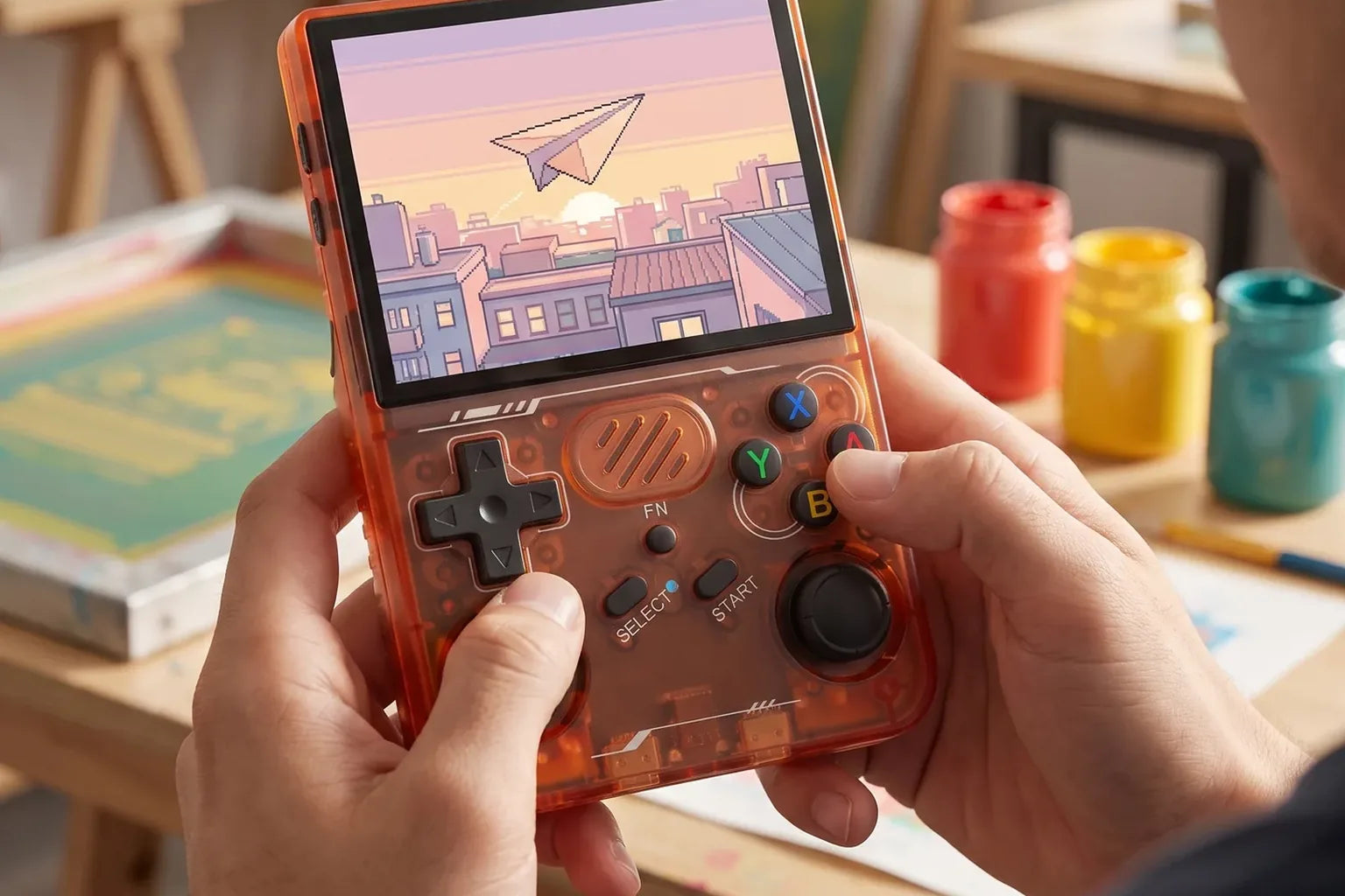 D-pad, ABXY buttons and sticks on the orange R36XX