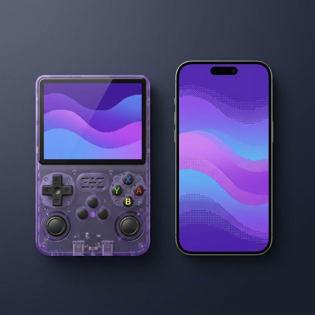 R36S taille comparee a un iPhone